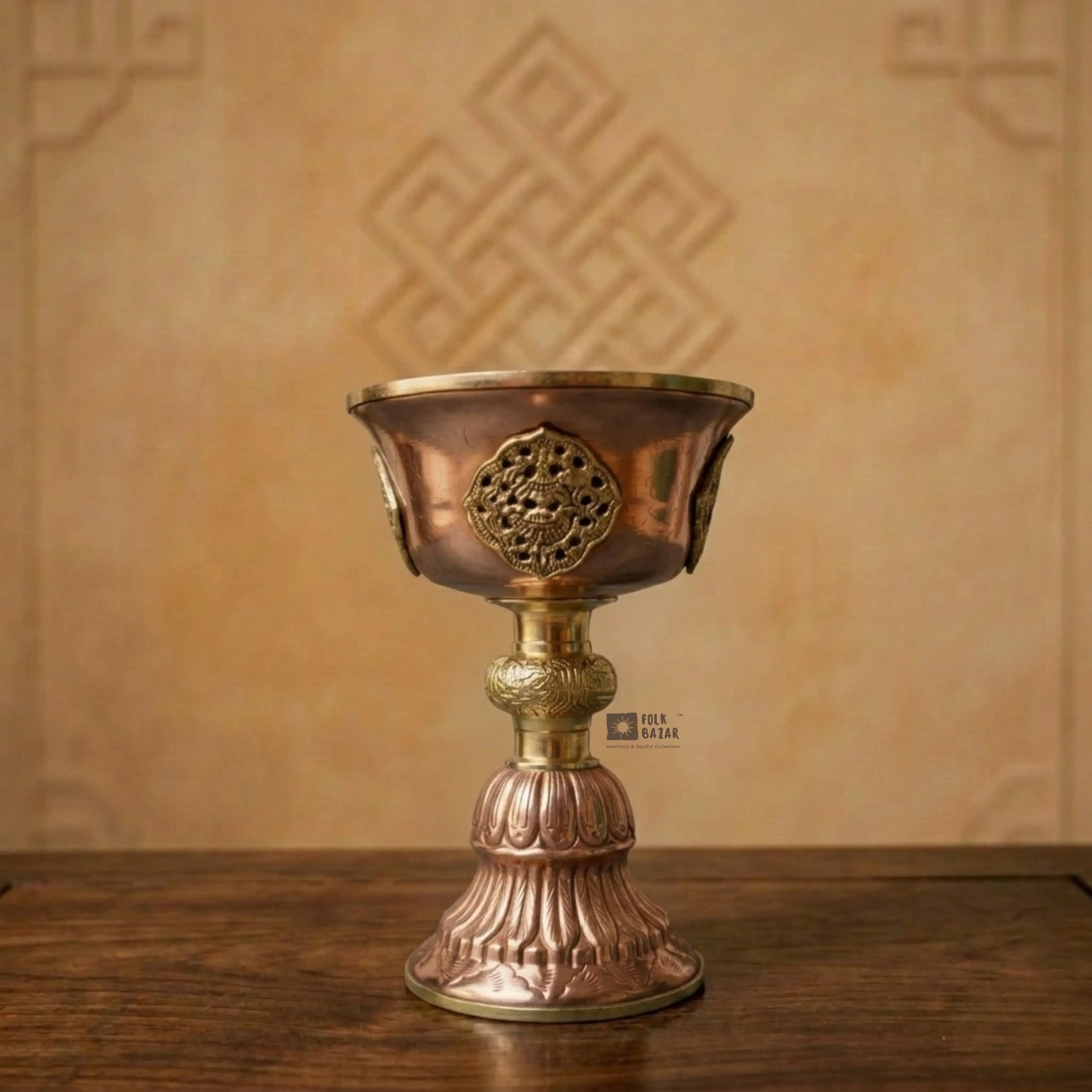 Copper Butter Lamp with Brass Rim on top
